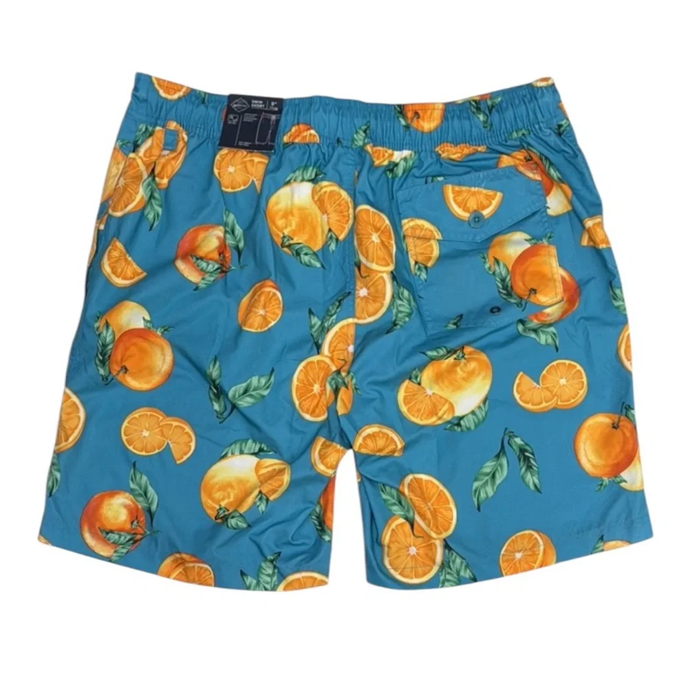 NWT St John's Bay Oranges Print Men's Swim Trunks Shorts with Mesh Liner Size XL